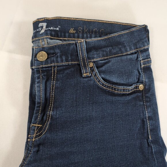 7 For All Mankind Jeans 27 The Skinny Blue Dark Wash Denim Pants Midrise - Picture 2 of 13